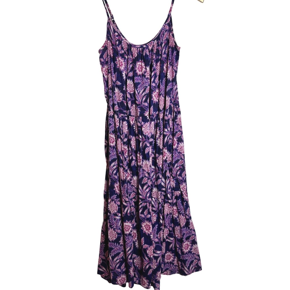 XÍRENA Tierney Purple Navy Seas Floral Tiered Midi Dress XS-S Boho Summer EUC